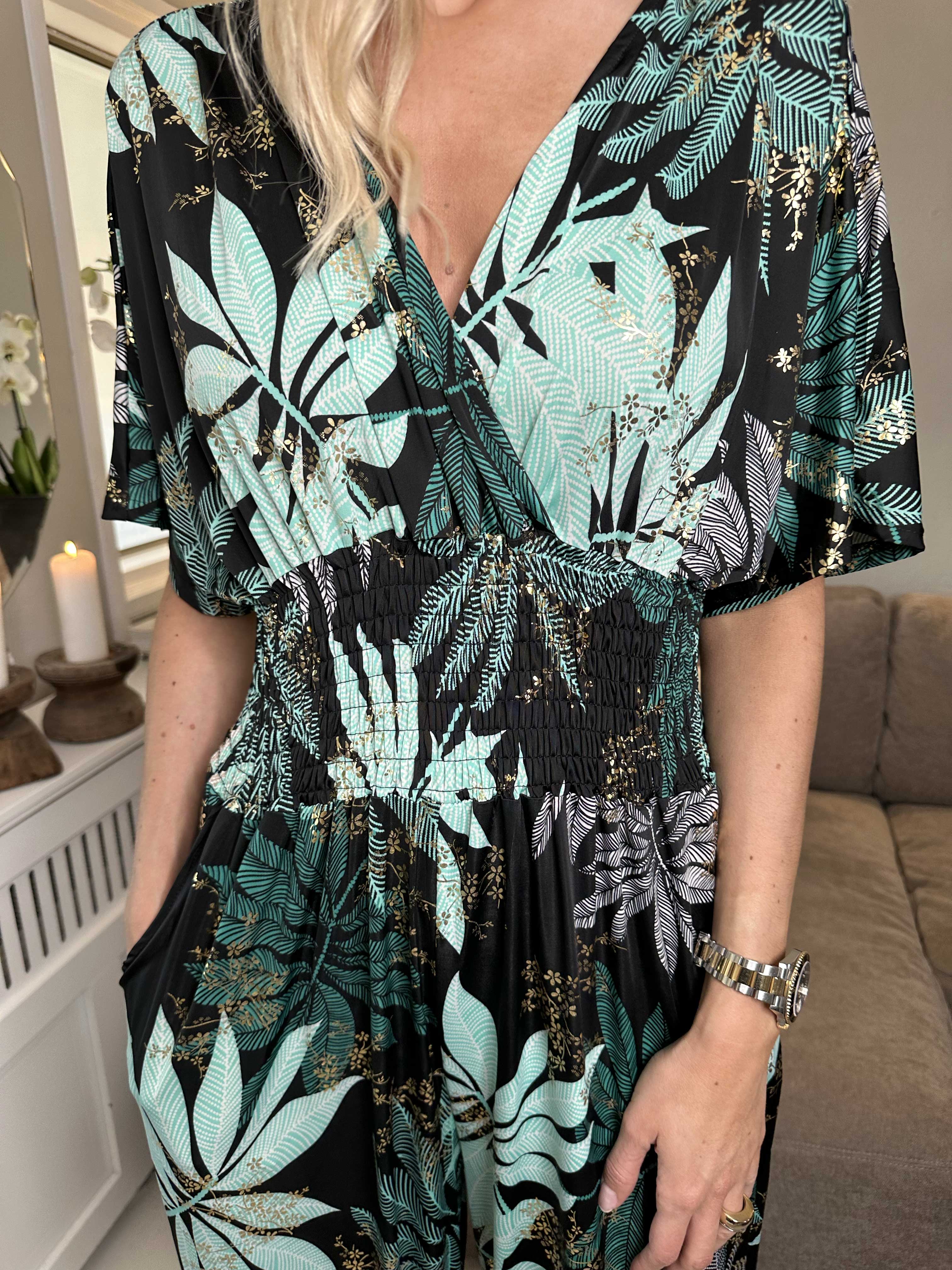 Pams Multi Leaf Jumpsuit - Jumpsuit med resår och bladmönster